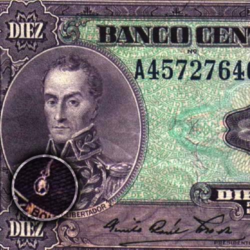 Billete de 10 Bolívares mostrando el Medallon de Washington