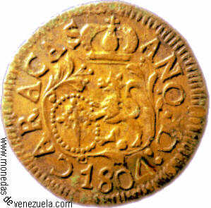 1/4 Real 1804 Epoca Colonial Provincia de Caracas Anverso