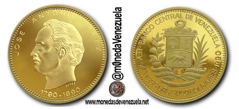 Moneda Conmemorativa  Bicentenario del Natalicio del General José Antonio Páez