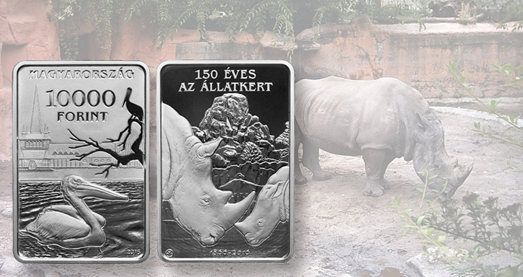 Monedas rectangulares en honor al aniversario del zoo de Budapest