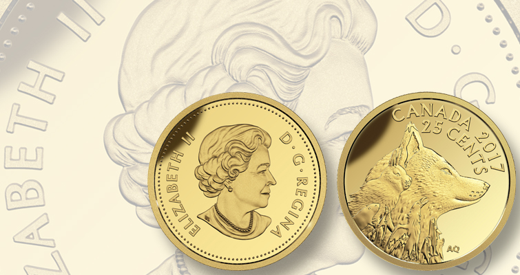 Canadá destaca al cazador, cazado en una pequeña moneda de oro