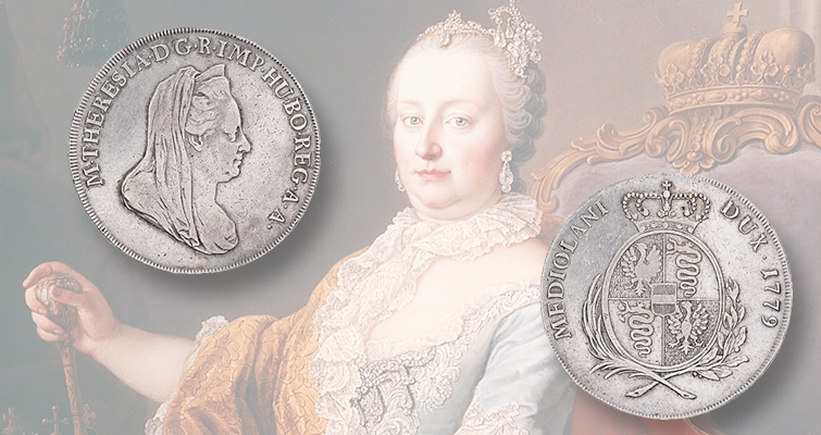 María Teresa aparece en muchas monedas además de los táleros