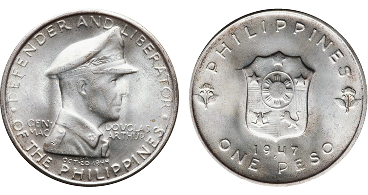 El general estadounidense en las monedas de Filipinas