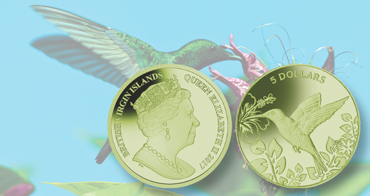 El colibrí vuela por los campos de la nueva moneda