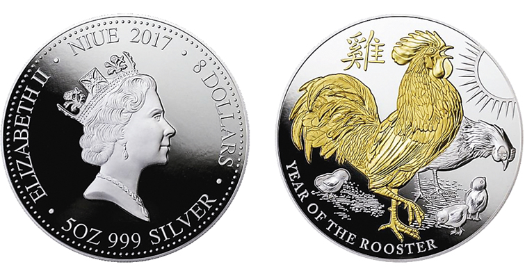 2017-niue-rooster-five-ounce-gilded-coin