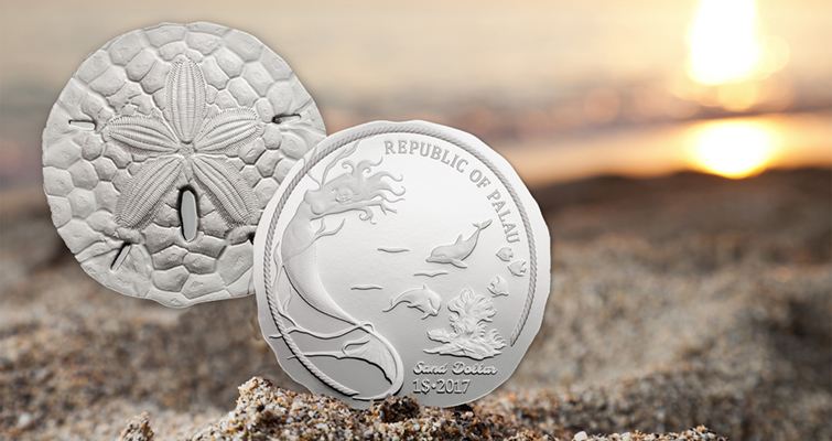 Dólar de plata de Palau con forma de dólar de arena Dólar de plata de Palau con forma de dólar de arena