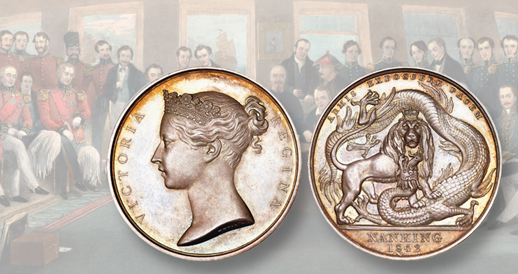 Un diseño de medalla rechazado que representa un dragón se dispara en la venta