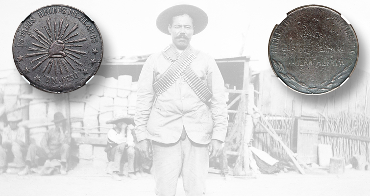 Pancho Villa proclama la muerte del adversario en una moneda