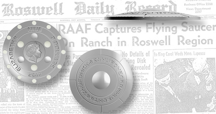 Una moneda con forma de OVNI de Niue recuerda el incidente de Roswell