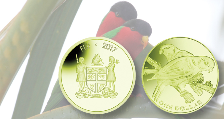 Colorida moneda de titanio de 1 dólar de Fiji de la Casa de la Moneda de Pobjoy