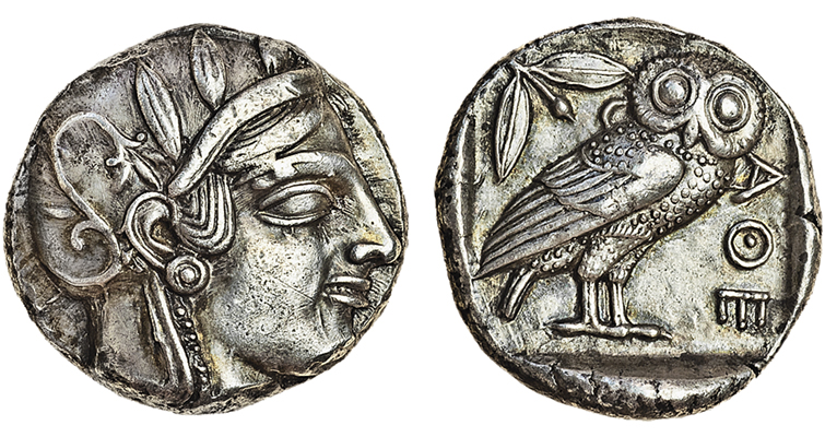 La referencia celebra la moneda griega antigua