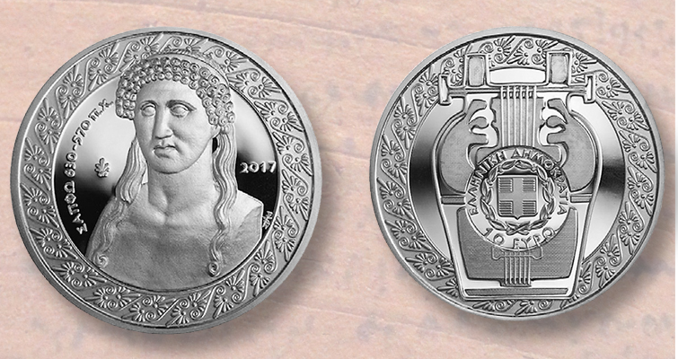 La nueva moneda de 10 euros rinde homenaje a la poeta griega Safo