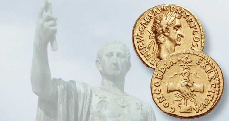 Aureus de oro del emperador romano Nerva en subasta