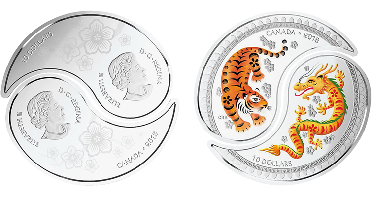 El dragón y el tigre representan el yin y el yang en las monedas de plata de 10 dólares