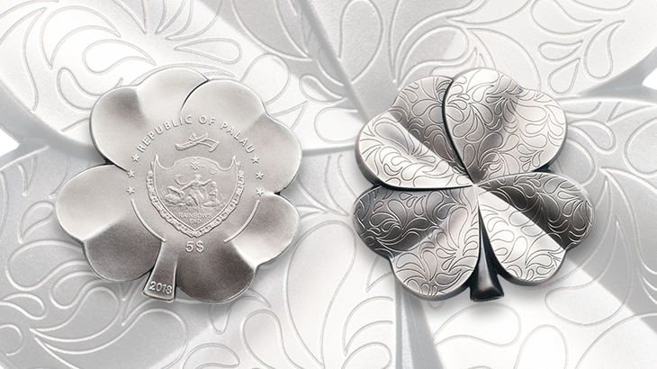 Trébol de cuatro hojas emitido en plata