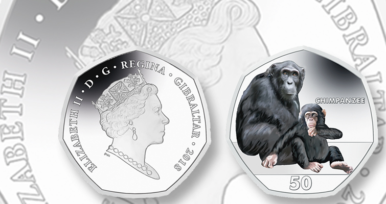 El chimpancé es el protagonista de la segunda moneda de la serie de primates