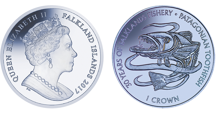 Las Islas Malvinas muestran la merluza negra en una moneda
