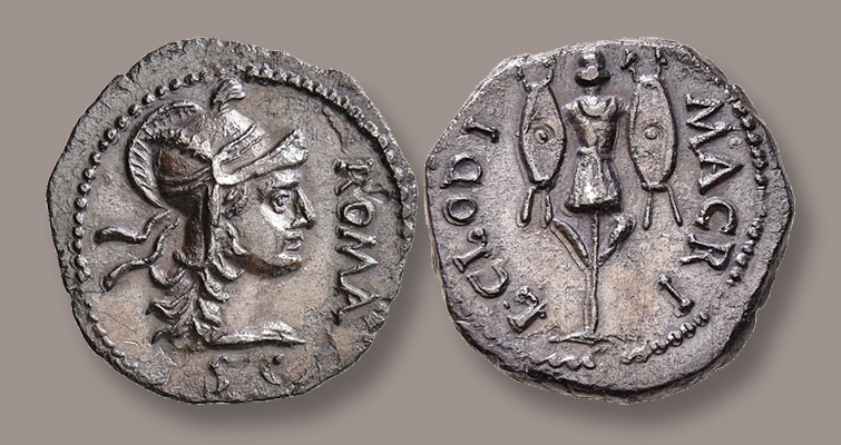 Denario romano de plata del usurpador Clodio Macer Denario romano de plata del usurpador Clodio Macer