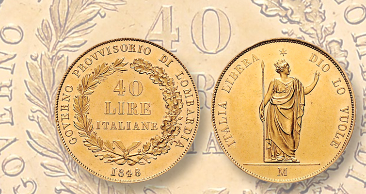 La sublevación de Milán en 1848 da lugar a la acuñación de monedas provisionales