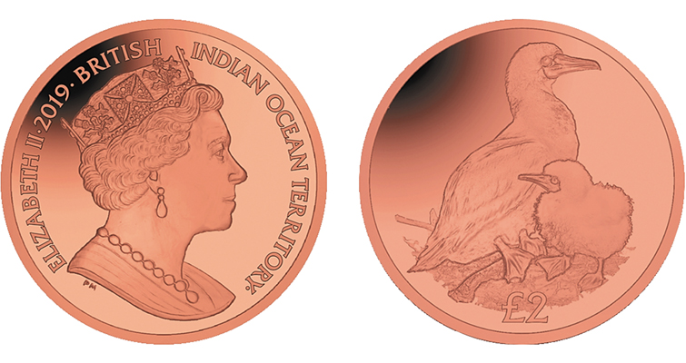 Moneda de titanio roja de la Casa de la Moneda de Pobjoy