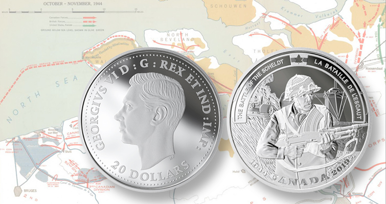 La moneda de plata de 20 dólares de la Real Casa de la Moneda de Canadá conmemora la Batalla del Escalda