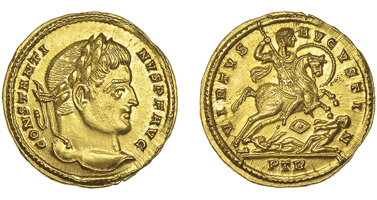 Hallazgo de un detector de metales del Reino Unido, un solidus de oro romano en una subasta en Londres