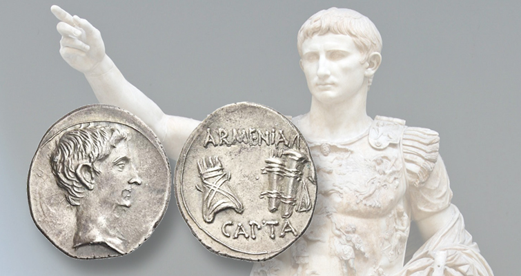 Se subasta un antiguo denario de plata de Octavio de Roma