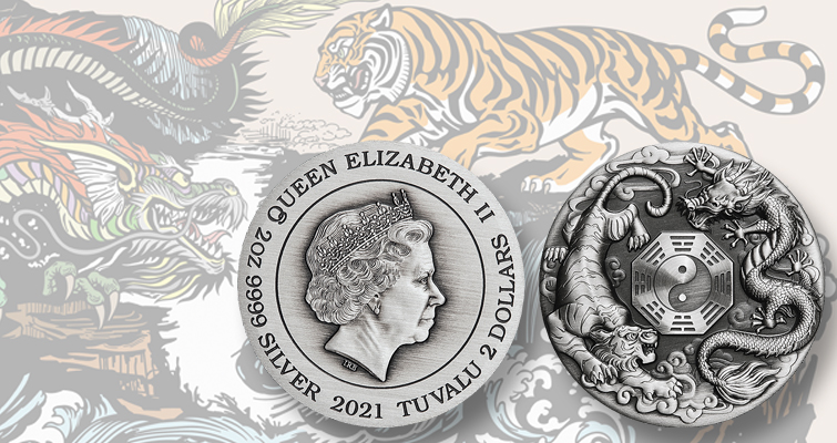 Dragón y tigre se enfrentan en una moneda de plata de 2 dólares en ultra-alto relieve de 2021