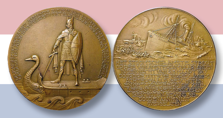 Medalla de bronce de la época de la Primera Guerra Mundial concedida a un barco holandés Medalla de bronce de la época de la Primera Guerra Mundial concedida a un barco holandés