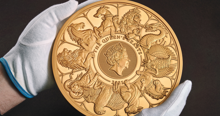 Las Bestias de la Reina de la Real Casa de la Moneda en la nueva gran moneda de oro de 10 kilos Las Bestias de la Reina de la Real Casa de la Moneda en la nueva gran moneda de oro de 10 kilos