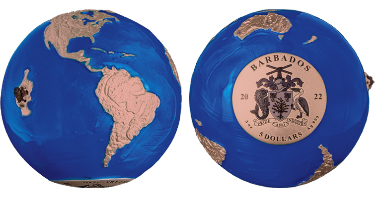 Barbados emite una moneda de 5 dólares «Blue Marble» con un meteorito
