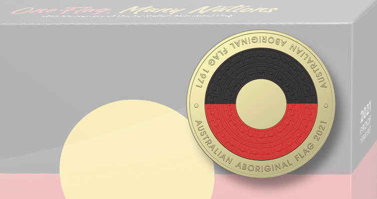 Una colorida moneda de la Real Casa de la Moneda australiana muestra la bandera aborigen de 1971 Una colorida moneda de la Real Casa de la Moneda australiana muestra la bandera aborigen de 1971