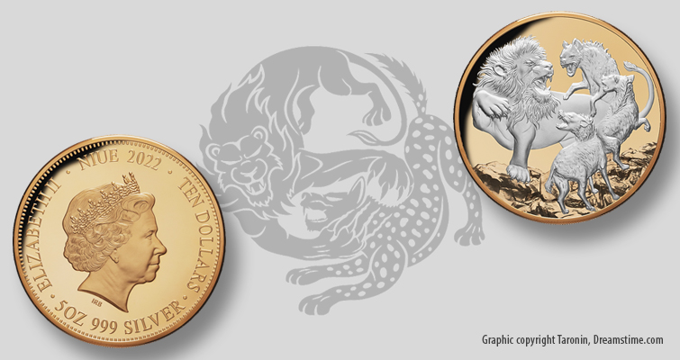 Los principales depredadores de África se enfrentan en una moneda de plata de 5 onzas