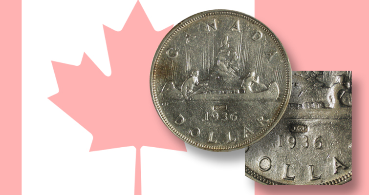 Dólares de plata canadienses con un sello de optometría