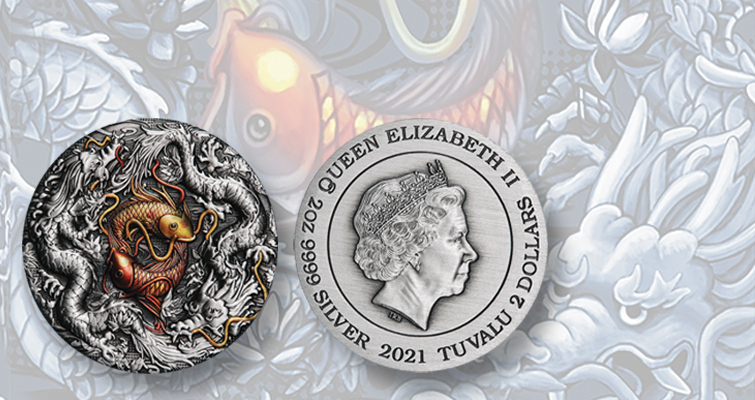 La Casa de la Moneda de Perth muestra el doble dragón y el koi en ultra alto relieve